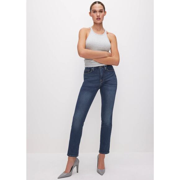 NWT Good American Good Legs Straight Jeans Blue004 Sz 14 / 32 Dark Stretch Denim - Picture 2 of 16